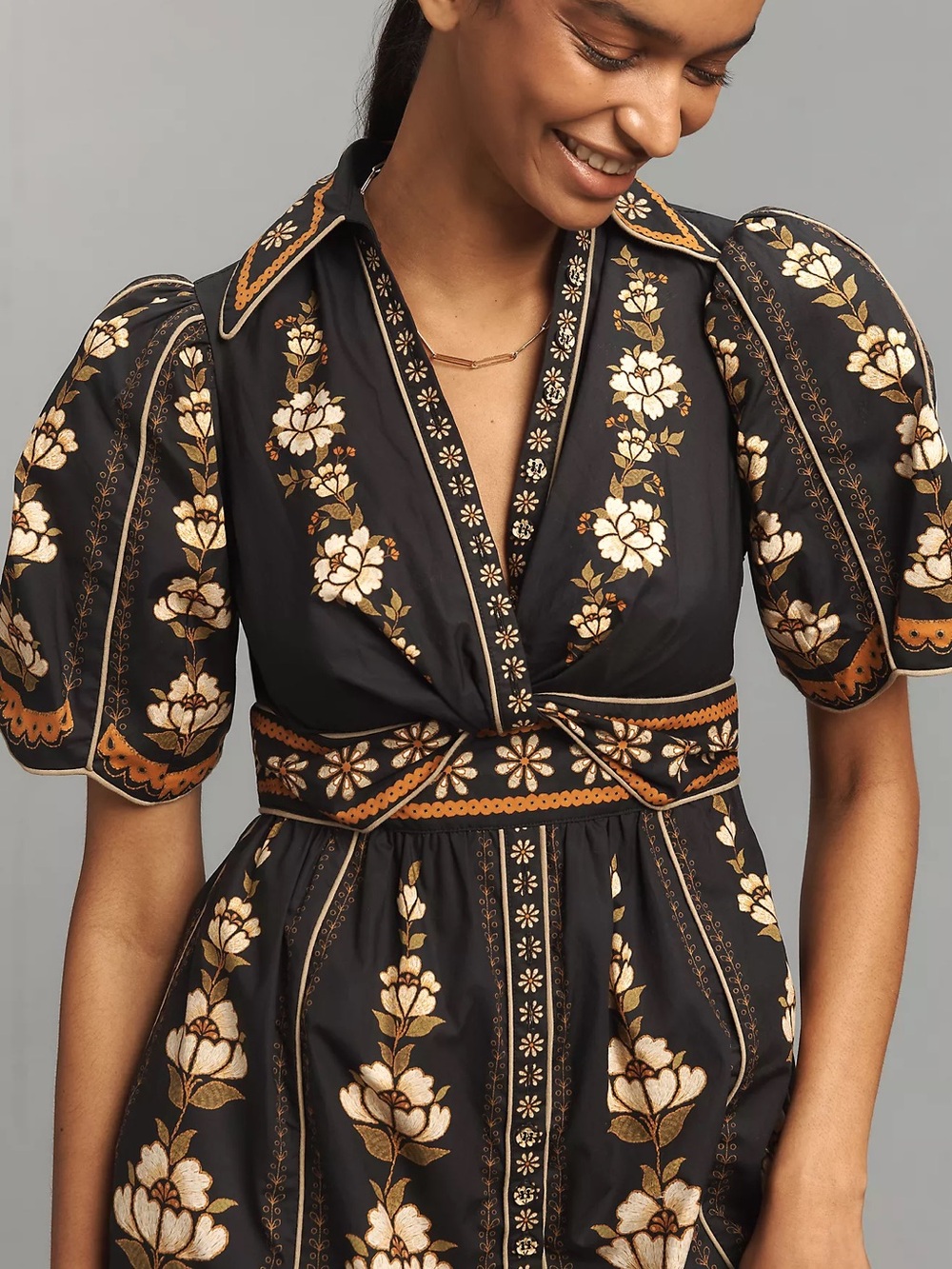 NWT Farm Rio Embroidered Floral Lotus Midi Dress Folk Scallop Trim Pockets M L - Picture 4 of 4